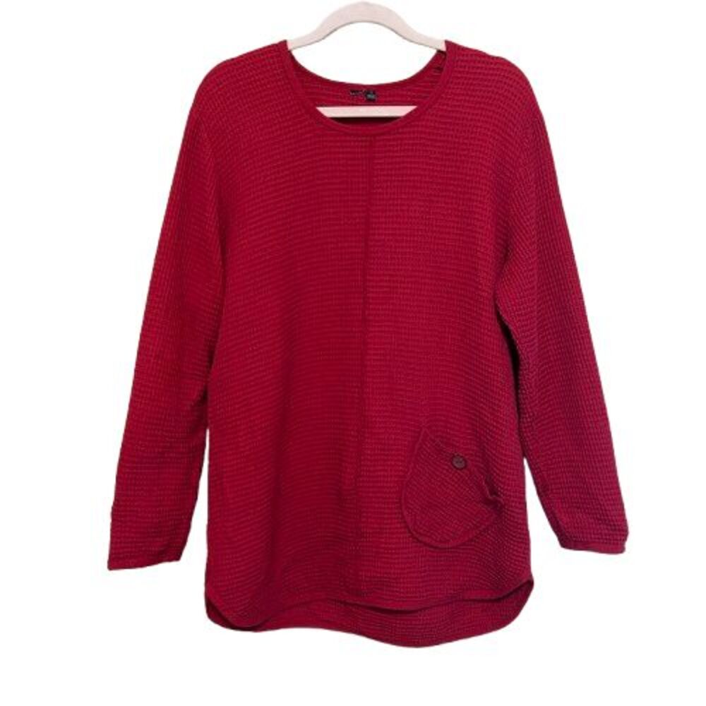 Focus Casual Life Waffle Knit Long Sleeve Tunic Top Womens Small Red Lagenlook